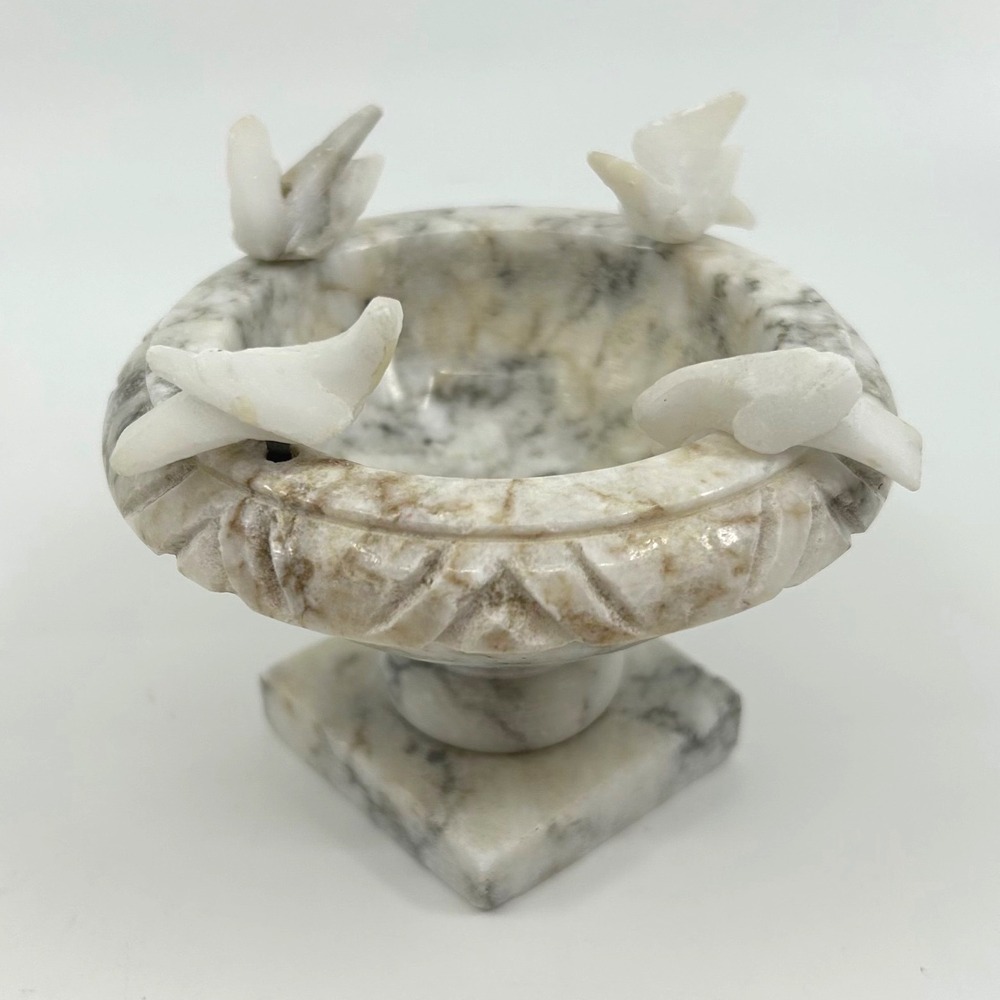 Vintage Marble Stone Alabaster Dove Mini Bird Bath Figurine Italy Four Birds